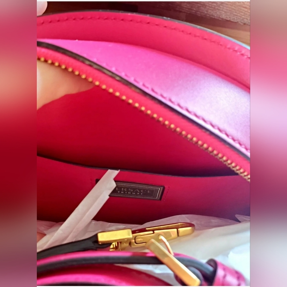 New Versace Womens Bright Pink Leather Tribute Medallion Handbag Shoulder Bag - Picture 7 of 16